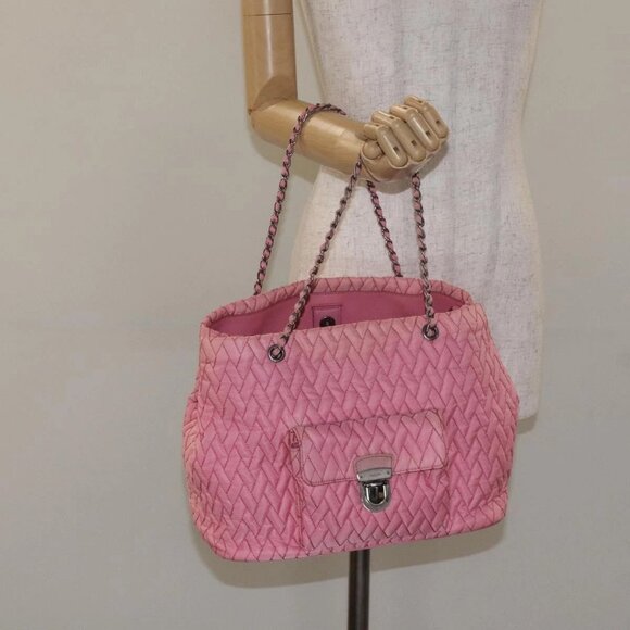 PRADA Chain Tote Bag Nylon Pink Silver Auth - Picture 1 of 15